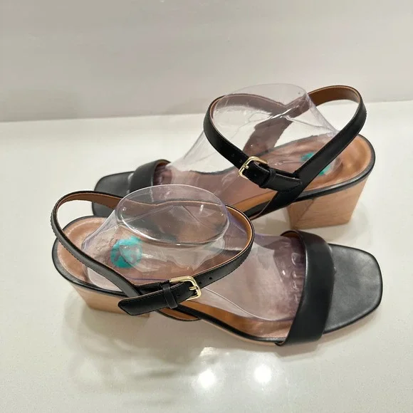 Naturalizer Womens Rose Black Leather Block Heel Sandals Square Toe Size 12 - Picture 3 of 9